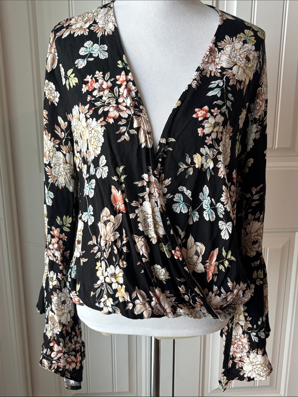 lovestitch Black Top with White Floral Print